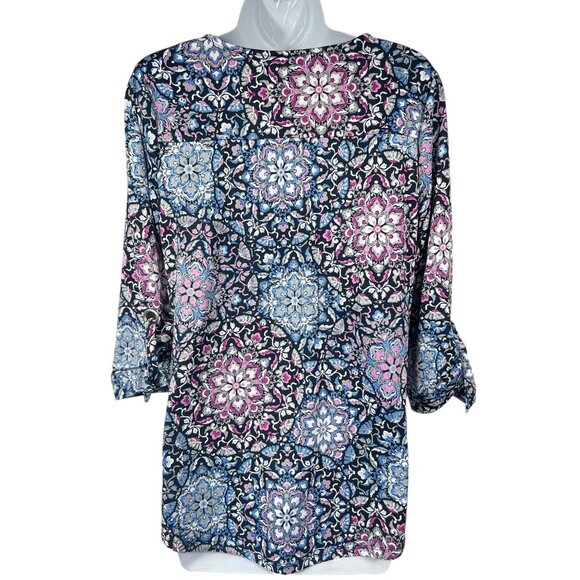 Croft & Barrow Womens Small Floral Print 3/4 Tie Sleeve Blouse - Picture 10 of 14